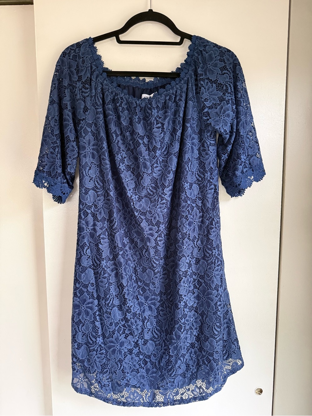 Women's Navy Lace Short Sleeve Dress Top